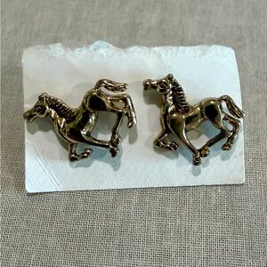 Vintage Gold Tone Horse Stud Earrings